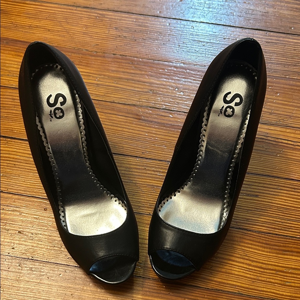 SO Women's Elegant Black Peep Toe Heels